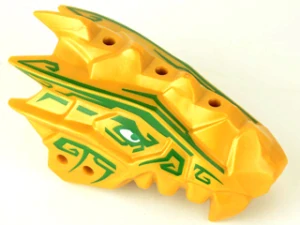93071pb03 Dragon Head (Ninjago) Jaw Upper Spiny with Dark Green Stripes and White Eyes Pattern